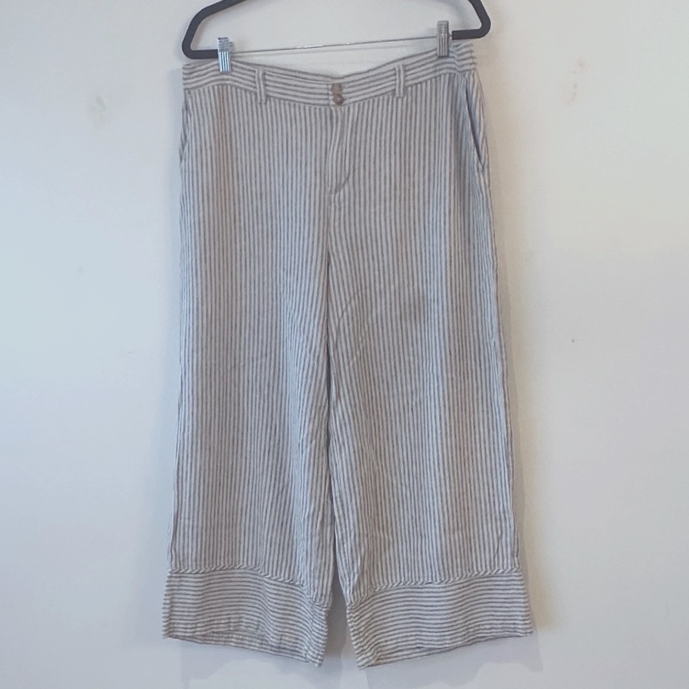 J.Jill Cropped Wide Leg Striped Linen Pant